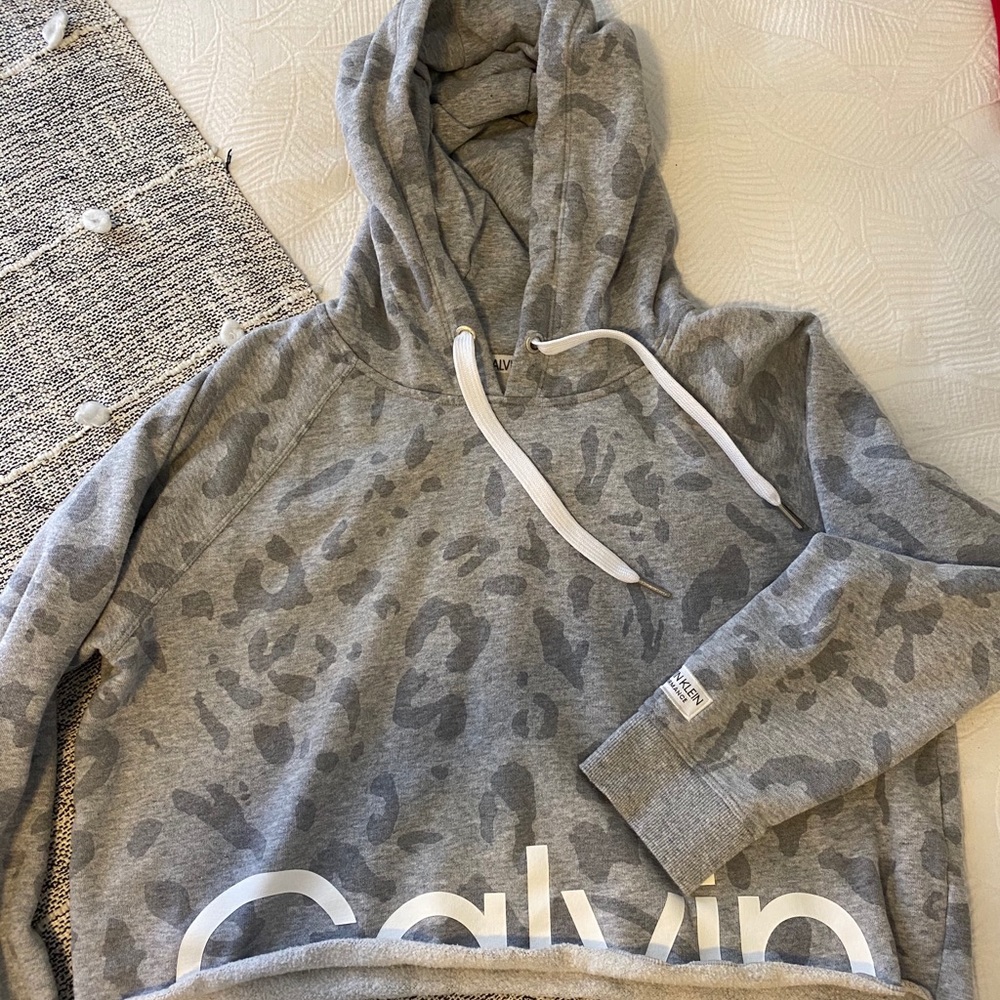 Calvin Klein slightly cropped leopard print hoodie